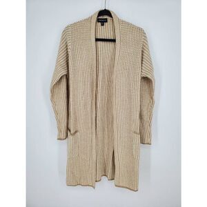 Fortune + Ivy Women's long line open‎ front duster cardigan tan white Size XL